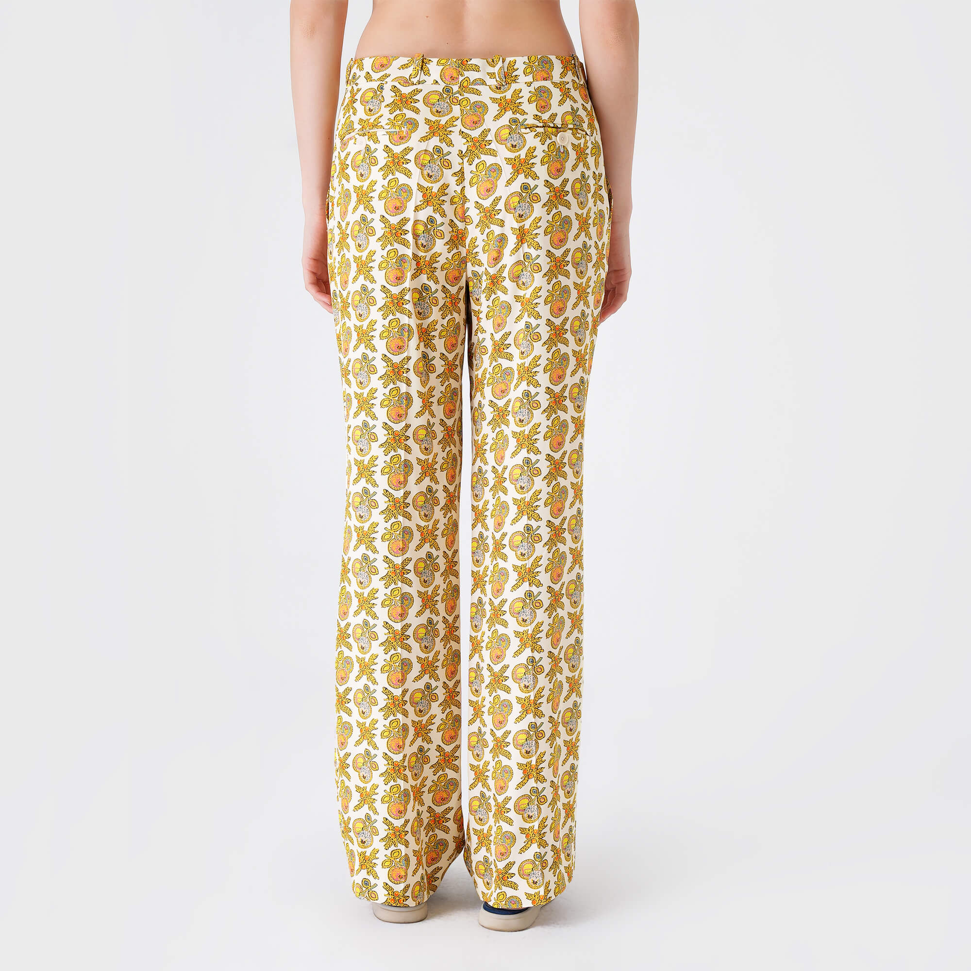 Etro - Yellow&Orange Cherry Floral Print Viscose Flare Pants